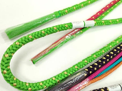 平和屋着物▼和装小物　帯締め３本セット　振袖用　飾り付き　パール　花　マゼンタ　紫紺色　黄緑　金糸　逸品　未使用　CABH2262ju
