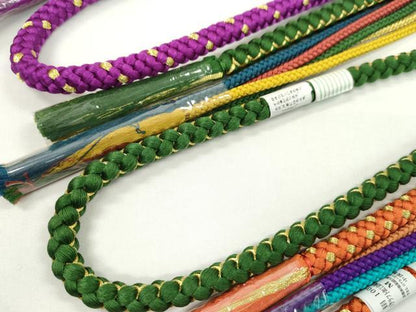 平和屋着物▼和装小物　帯締め３本セット　振袖用　飾り付き　パール　花　オレンジ　紫　千歳緑　金糸　逸品　未使用　CABH2269ju
