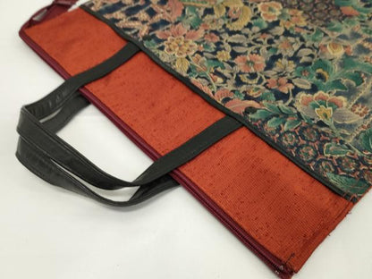 平和屋着物▼和装小物　和装バッグ　手提げバッグまとめて２点　型染め　草花蝶文　更紗花文　サブバッグ　逸品　CABH2274ju