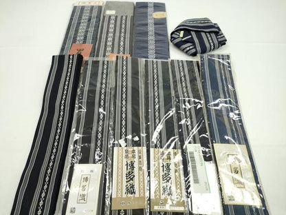 平和屋着物▼男性　和装小物　丹前帯・伊達締めまとめて10点　本場筑前博多織　献上　証紙付き　正絹　綿　逸品　未使用　CABH2281ju