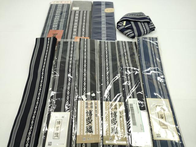 平和屋着物▼男性　和装小物　丹前帯・伊達締めまとめて10点　本場筑前博多織　献上　証紙付き　正絹　綿　逸品　未使用　CABH2281ju