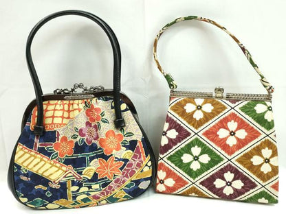 平和屋着物▼和装小物　和装バッグまとめて２点　ハンドバッグ　型染め　吉祥花文　菱花文　未使用あり　逸品　CABH2294ju