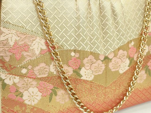 平和屋着物▼和装小物　和装バッグまとめて２点　ハンドバッグ　佐賀錦　流水花文　縞文　金糸　逸品　CABH2299ju