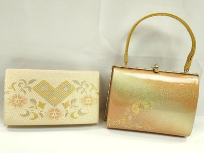 平和屋着物▼和装小物　和装バッグまとめて２点　ハンドバッグ　佐賀錦　入子菱花文　芝草花文　箔散らし　金銀糸　逸品　CABH2302ju