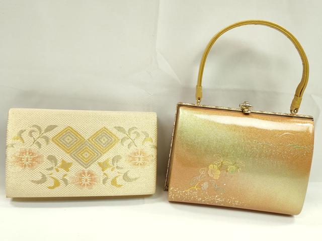 平和屋着物▼和装小物　和装バッグまとめて２点　ハンドバッグ　佐賀錦　入子菱花文　芝草花文　箔散らし　金銀糸　逸品　CABH2302ju