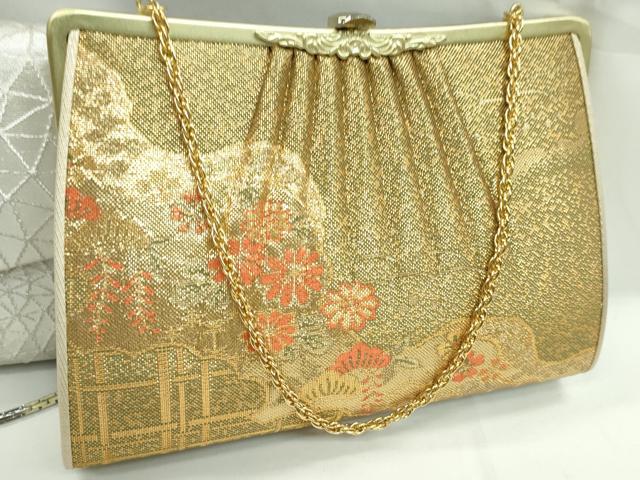 平和屋着物▼和装小物　和装バッグまとめて３点　ハンドバッグ　佐賀錦　道長籬花文　斜線文　金銀糸　逸品　CABH2305ju