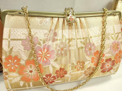 平和屋着物▼和装小物　和装バッグまとめて３点　ハンドバッグ　佐賀錦　枝松花文　籬花文　金糸　ラメ糸　逸品　CABH2366ju