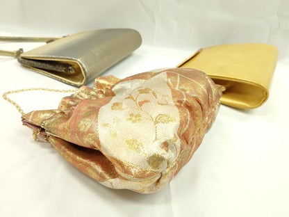平和屋着物▼和装小物　和装バッグまとめて３点　ハンドバッグ　枝花文　金糸　逸品　CABH2371ju