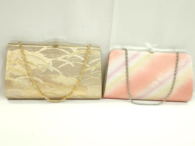 平和屋着物▼和装小物　和装バッグまとめて２点　ハンドバッグ　佐賀錦　雲重ね芝草菱文　斜線花文　暈し染め　金糸　逸品　CABH2375ju