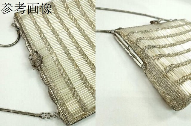 平和屋着物▼和装小物　チェーンバッグまとめて３点　ハンドバッグ　ビーズ　メタルメッシュ　シルバー　ラインストーン　逸品　CABH2378ju