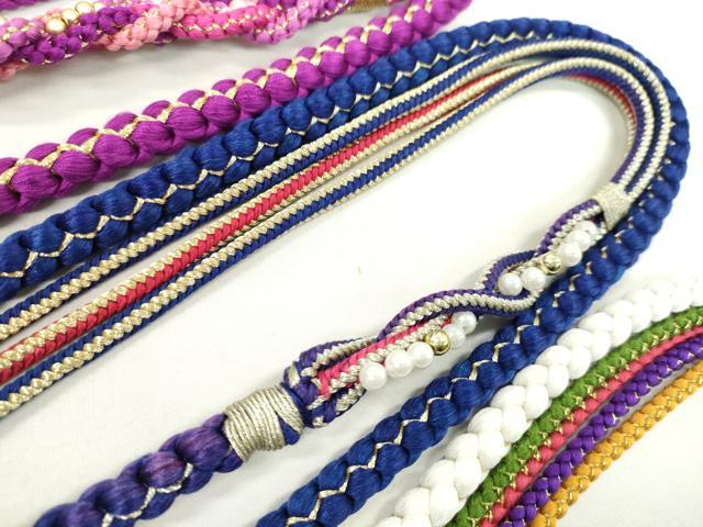 平和屋着物▼和装小物　帯締め３本セット　振袖用　飾り付き　パール　花　白　紫　瑠璃紺色　金糸　逸品　CABH2395ju