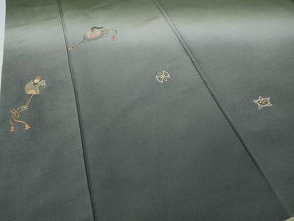 平和屋着物●創業140年　小糸染芸の四代目　小糸敏夫　訪問着　紬地　総刺繍　打ち出の小槌　吉祥花文　暈し染め　金糸　逸品　CABH2403ut