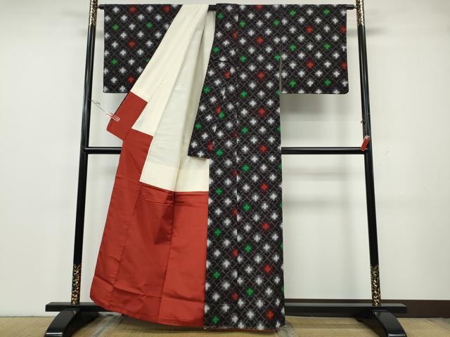 平和屋着物●久留米絣　亀甲十字絣　綿　逸品　未使用　CABH2405ut