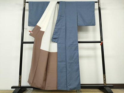 平和屋着物●上質なお召　格子柄　正絹　逸品　CABH2406ut