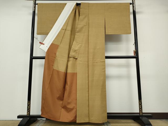 平和屋着物●結城紬　色無地　芥子色　正絹　逸品　CABH2407ut