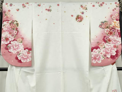 平和屋着物●「anan」ブランド　小振袖　二尺袖　雪輪花文　暈し染め　金彩　洗える着物　CABH2408ut