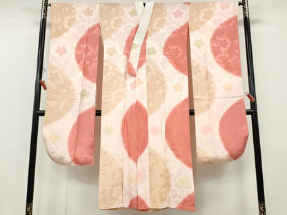 平和屋着物●振袖用長襦袢　無双仕立て　よろけ縞舞花文　暈し染め　正絹　逸品　CABH2418ut