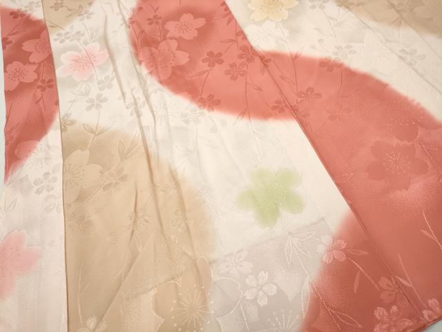 平和屋着物●振袖用長襦袢　無双仕立て　よろけ縞舞花文　暈し染め　正絹　逸品　CABH2418ut