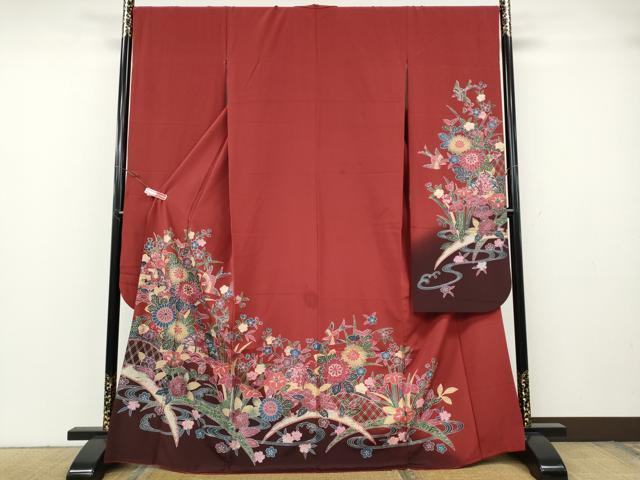 平和屋着物●豪華振袖　型染め　籬流水花鳥文　暈し染め　正絹　逸品　CABH2424ut