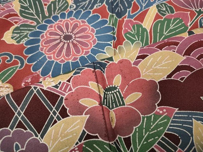 平和屋着物●豪華振袖　型染め　籬流水花鳥文　暈し染め　正絹　逸品　CABH2424ut