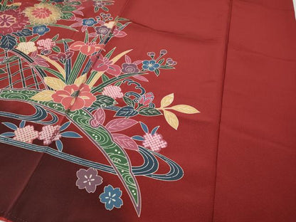 平和屋着物●豪華振袖　型染め　籬流水花鳥文　暈し染め　正絹　逸品　CABH2424ut