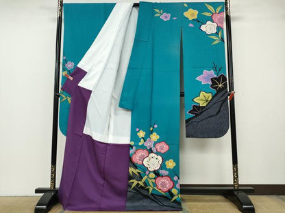 平和屋着物●豪華振袖　駒刺繍　松竹梅　金彩　正絹　逸品　CABH2425ut