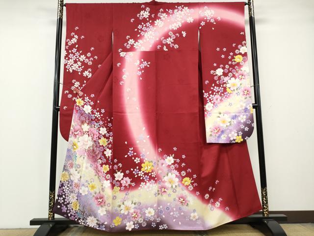 平和屋着物●豪華振袖　刺繍　舞花文　暈し染め　金彩　京都きもの友禅　正絹　逸品　CABH2426ut