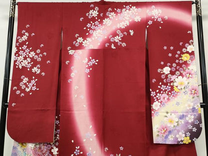 平和屋着物●豪華振袖　刺繍　舞花文　暈し染め　金彩　京都きもの友禅　正絹　逸品　CABH2426ut