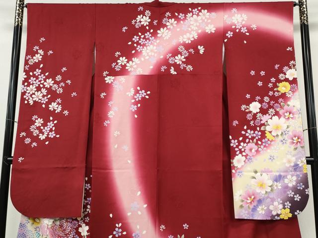 平和屋着物●豪華振袖　刺繍　舞花文　暈し染め　金彩　京都きもの友禅　正絹　逸品　CABH2426ut