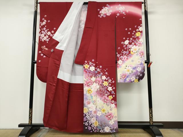 平和屋着物●豪華振袖　刺繍　舞花文　暈し染め　金彩　京都きもの友禅　正絹　逸品　CABH2426ut