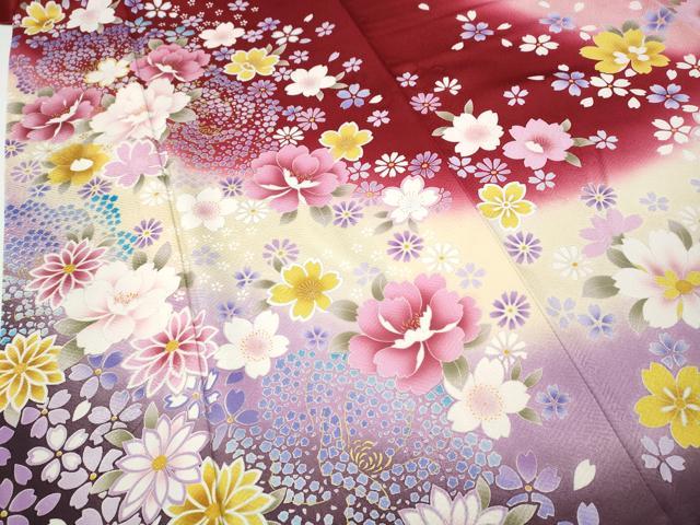 平和屋着物●豪華振袖　刺繍　舞花文　暈し染め　金彩　京都きもの友禅　正絹　逸品　CABH2426ut