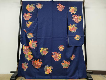 平和屋着物●豪華振袖　作家物　型染め　舞蝶文　金彩　正絹　逸品　CABH2427ut