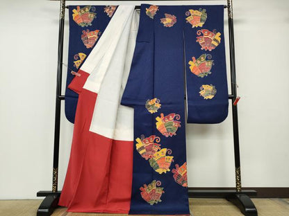 平和屋着物●豪華振袖　作家物　型染め　舞蝶文　金彩　正絹　逸品　CABH2427ut