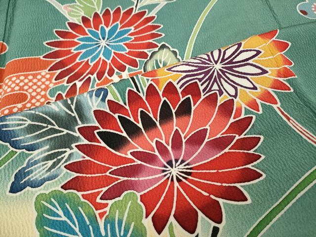 平和屋着物●豪華振袖　型染め　流水草花文　暈し染め　正絹　逸品　CABH2429ut