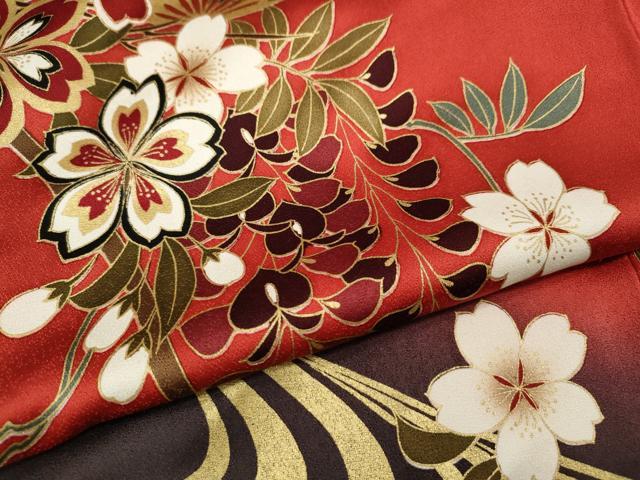 平和屋着物●豪華振袖　流水松藤花文　暈し染め　金彩　鈴乃屋扱い　正絹　逸品　CABH2430ut