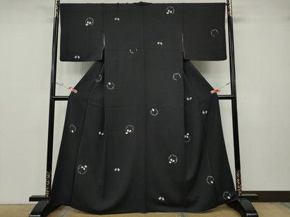 平和屋着物●上質な小紋　絞り　雪輪舞桜文　黒地　金彩　まるやま扱い　正絹　逸品　CABH2431ut