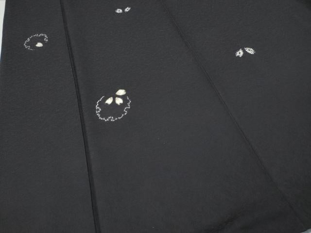 平和屋着物●上質な小紋　絞り　雪輪舞桜文　黒地　金彩　まるやま扱い　正絹　逸品　CABH2431ut