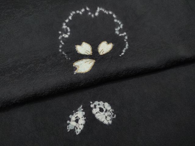 平和屋着物●上質な小紋　絞り　雪輪舞桜文　黒地　金彩　まるやま扱い　正絹　逸品　CABH2431ut