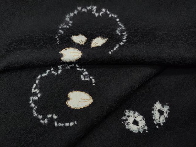 平和屋着物●上質な小紋　絞り　雪輪舞桜文　黒地　金彩　まるやま扱い　正絹　逸品　CABH2431ut
