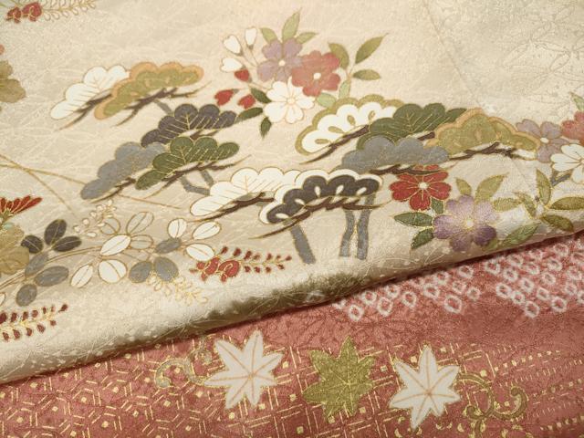 平和屋着物●訪問着　駒刺繍　絞り　道長草花文　金彩　正絹　逸品　CABH2435ut
