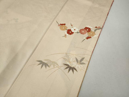 平和屋着物●訪問着　駒刺繍　絞り　道長草花文　金彩　正絹　逸品　CABH2435ut