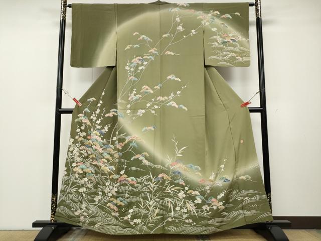 平和屋着物●訪問着　友禅　作家物　立波草花文　暈し染め　正絹　逸品　CABH2436ut