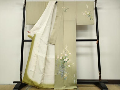 平和屋着物●訪問着　友禅　作家物　竹垣草花文　暈し染め　さが美扱い　正絹　逸品　CABH2437ut