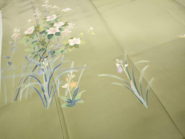 平和屋着物●訪問着　友禅　作家物　竹垣草花文　暈し染め　さが美扱い　正絹　逸品　CABH2437ut