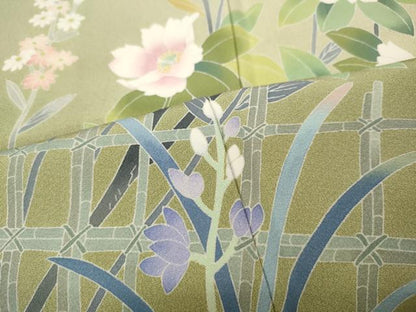 平和屋着物●訪問着　友禅　作家物　竹垣草花文　暈し染め　さが美扱い　正絹　逸品　CABH2437ut