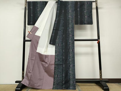 平和屋着物●上質な紬　草花間道　正絹　逸品　未使用　CABH2439ut