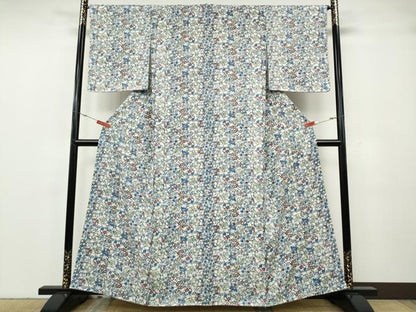 平和屋着物●本場琉球紅型　小紋　吉祥花文　正絹　逸品　CABH2448ut