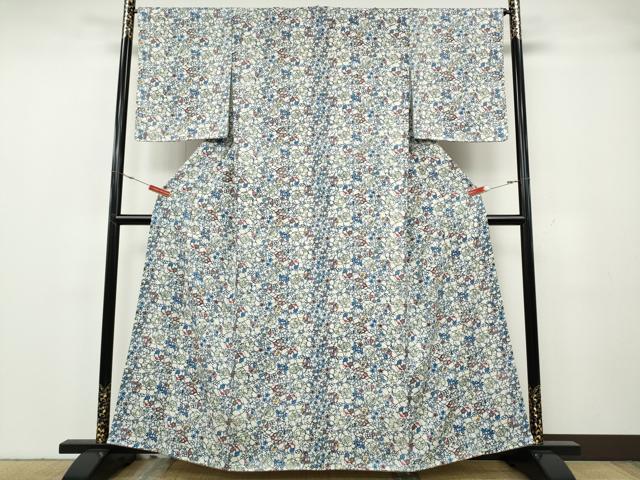 平和屋着物●本場琉球紅型　小紋　吉祥花文　正絹　逸品　CABH2448ut