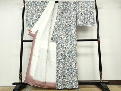 平和屋着物●本場琉球紅型　小紋　吉祥花文　正絹　逸品　CABH2448ut