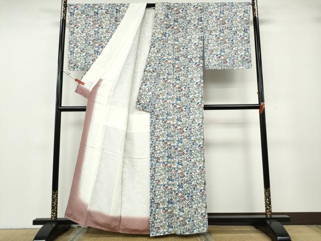 平和屋着物●本場琉球紅型　小紋　吉祥花文　正絹　逸品　CABH2448ut